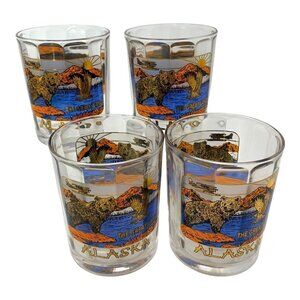 ALASKA Collectible Glass Bear Scenic Souvenir Of Alaska The Great Land Lot Set